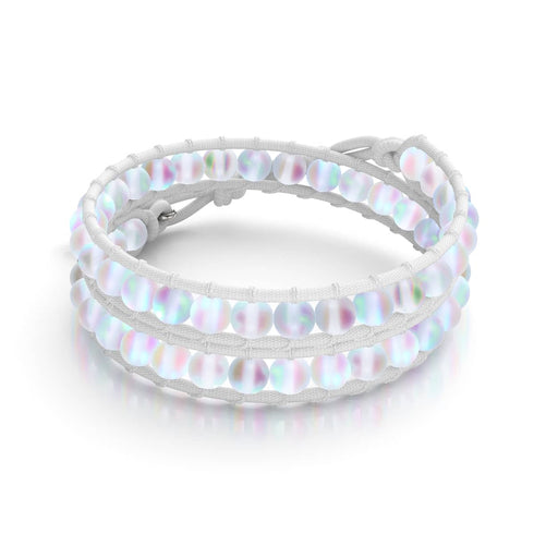 Regenbogenweiß | Meerjungfrauenglas | Weißes Leinen-Wickelarmband